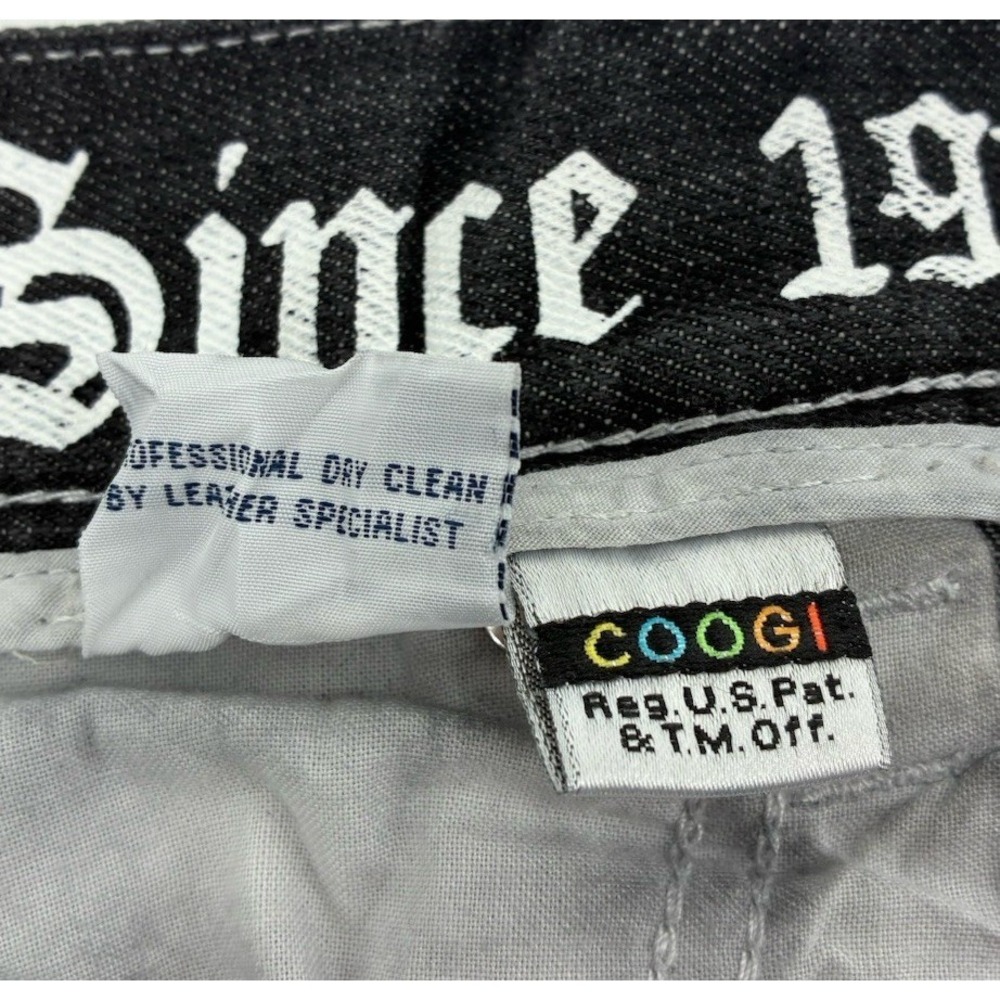 VNTG 90's Y2K Coogi Jeans Men Gray Embroidered Baggy Genuine Leather 46X27 - Picture 4 of 10